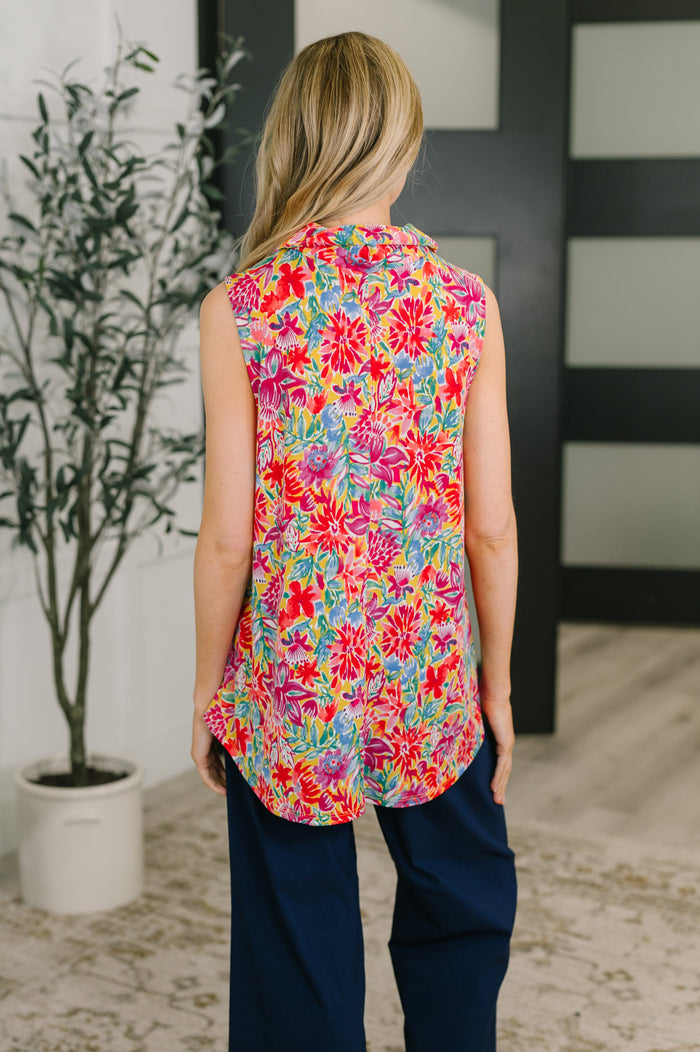 Sea Spray Collared Sleeveless Top in Island Bloom Tank Top Ave Shops- Tilden Co.