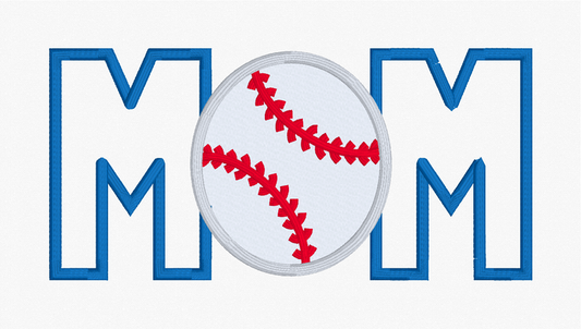 Sequin Applique Baseball Mom Embroidery Design