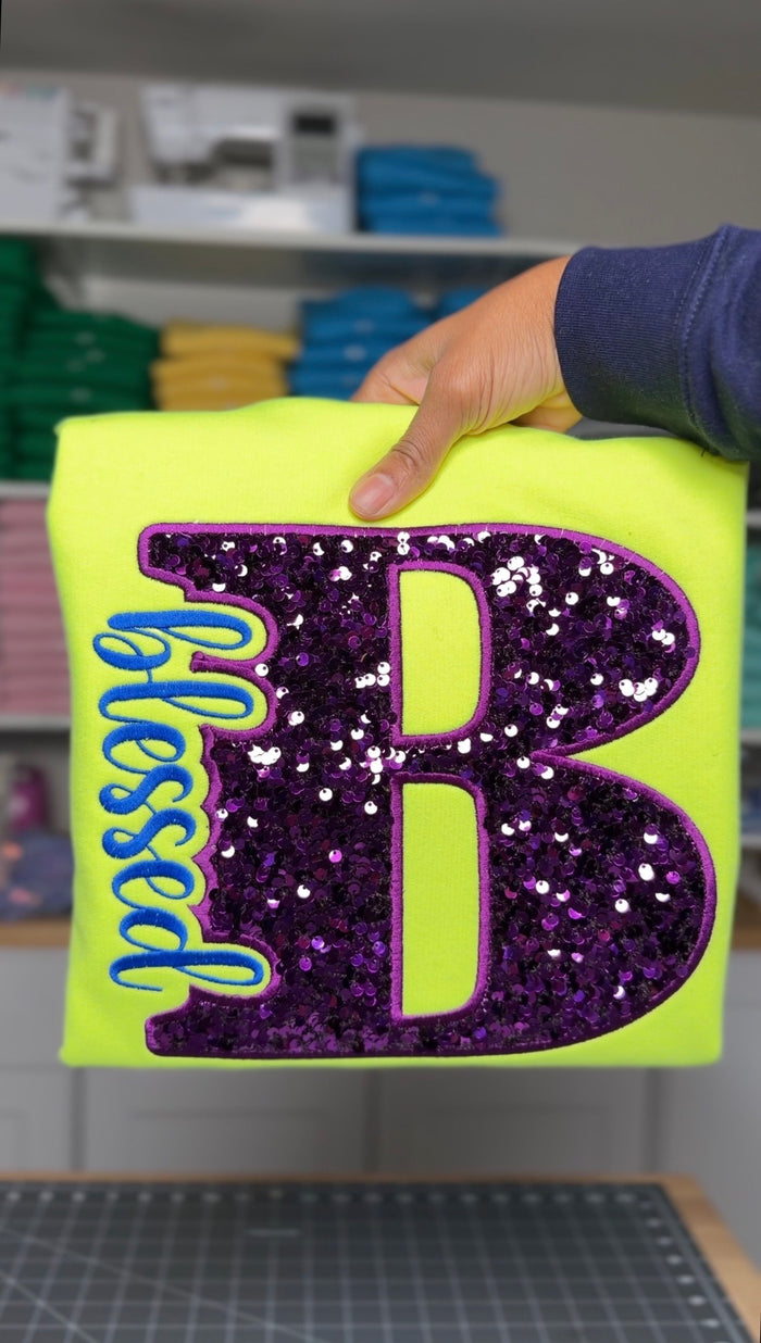 Sequin Applique Blessed Embroidery Design