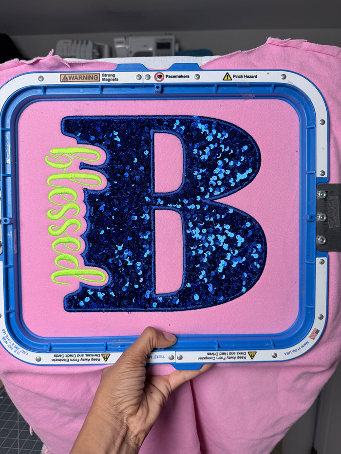 Sequin Applique Blessed Embroidery Design