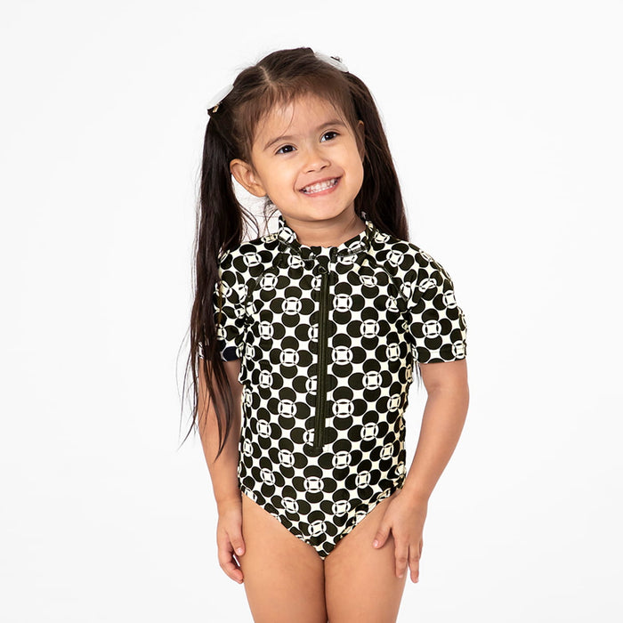 Short Sleeve Rash Guard One Piece Swimsuit (Girls) One Piece Swimsuit Janela Bay- Tilden Co.