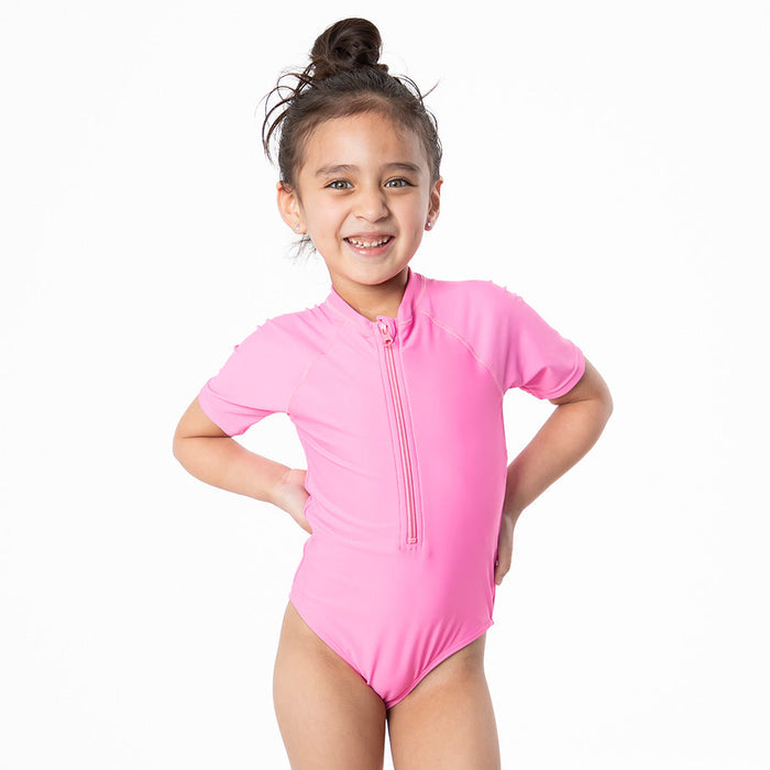 Short Sleeve Rash Guard One Piece Swimsuit (Girls) One Piece Swimsuit Janela Bay- Tilden Co.