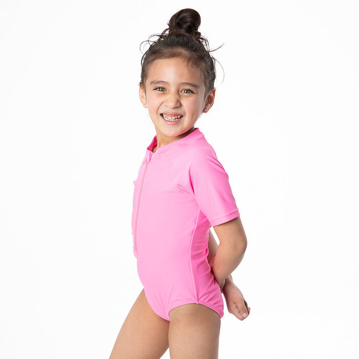 Short Sleeve Rash Guard One Piece Swimsuit (Girls) One Piece Swimsuit Janela Bay- Tilden Co.