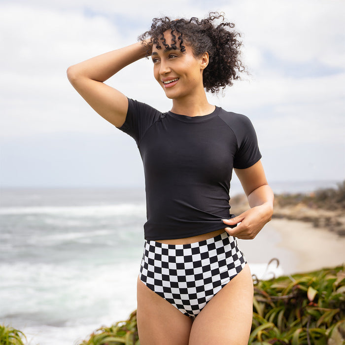 Short Sleeve Rash Guard Tankini Top Black / XXS Black XXS Swim Top Janela Bay- Tilden Co.
