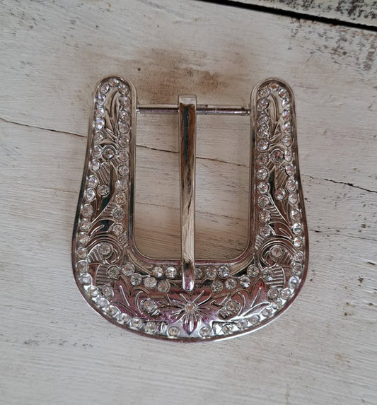Silver Gemstone And Floral Design Buckle