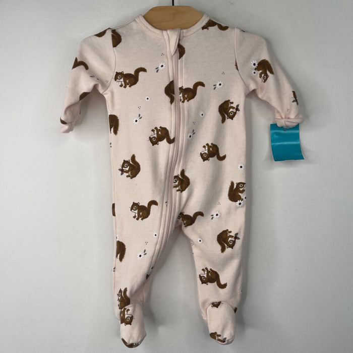 Size 0-3m: Petit Lem Pink/Brown Squirrels 1pc Footy PJs