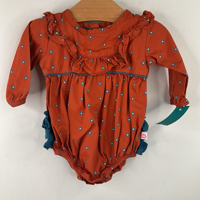 Size 0-3m: Ruffle Butts Orange/Blue Floral Print Long Sleeve Onesie
