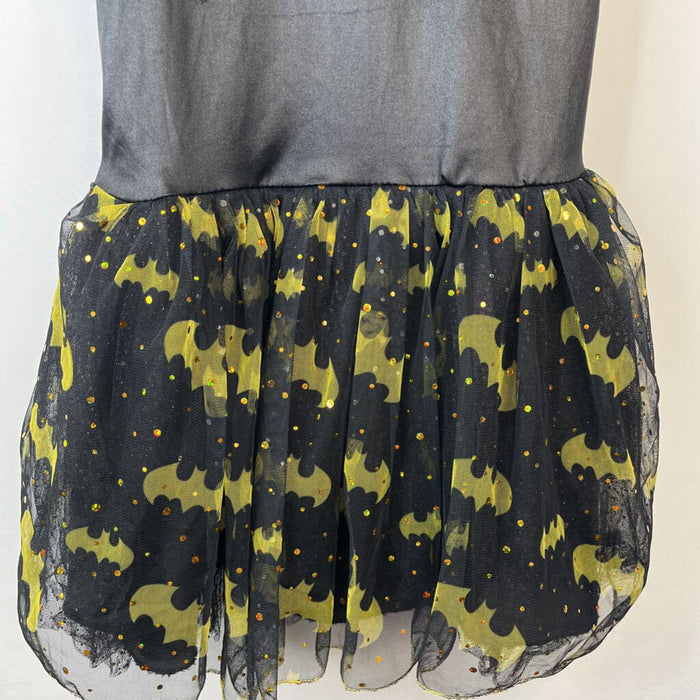 Size 10-12: Rubies DC Black & Yellow Gold Bat Girl Tulle Skirt Tank Dress w/ Cap & Mask