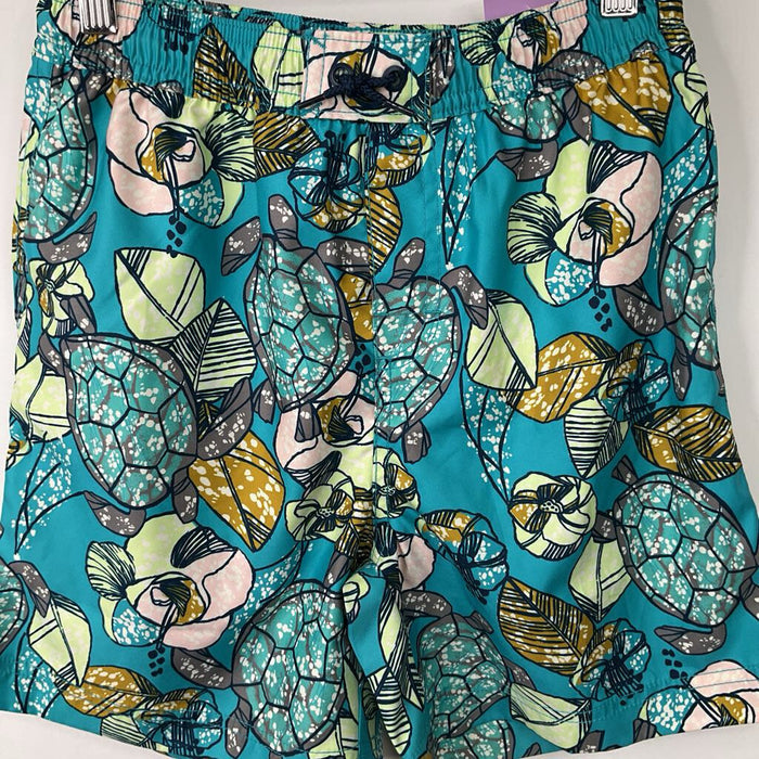 Size 10: Tea Blue/Green Turtle Print Swim Trunks