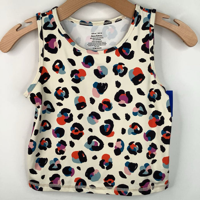 Size 12 (150): Hanna Andersson White Colorful Leopard Print Rash Guard Swim Shirt