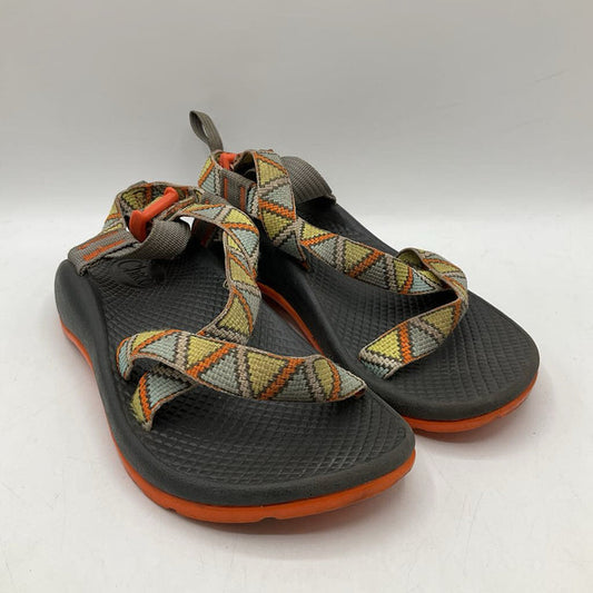 Size 1Y: Chaco Grey/Yellow/Orange/Blue Strappy Sandals