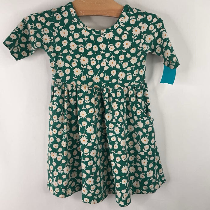 Size 2 (85): Hanna Andersson Green Floral Three Quarter Sleeve Dress