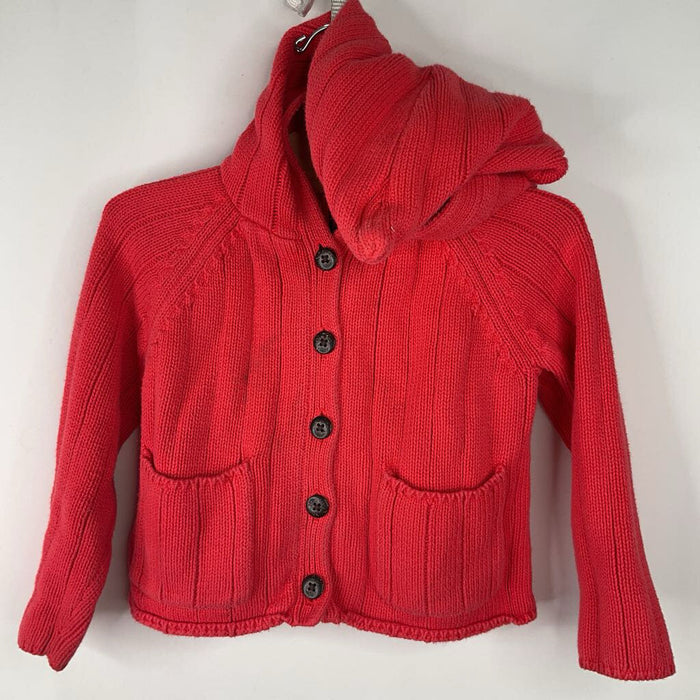 Size 2: Tea Red Button Up Hooded Sweater