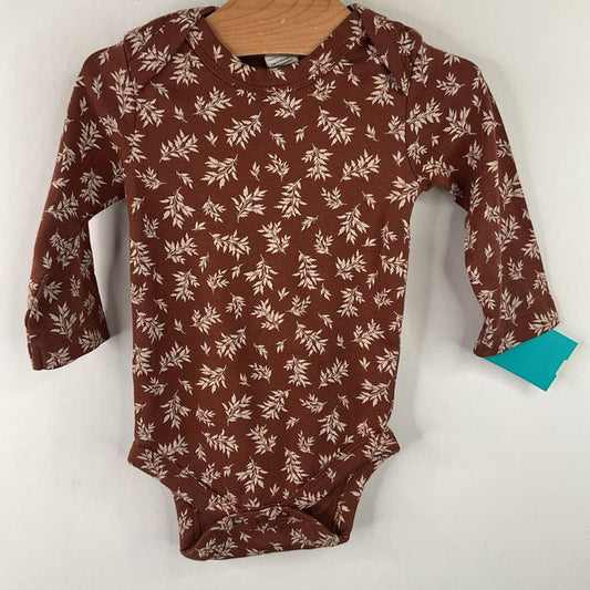 Size 3-6m: Colored Organics Brown/Tan Leaves Print Long Sleeve Onesie