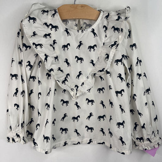 Size 4-5: Crewcuts White/Black Horse Print Long Sleeve Shirt