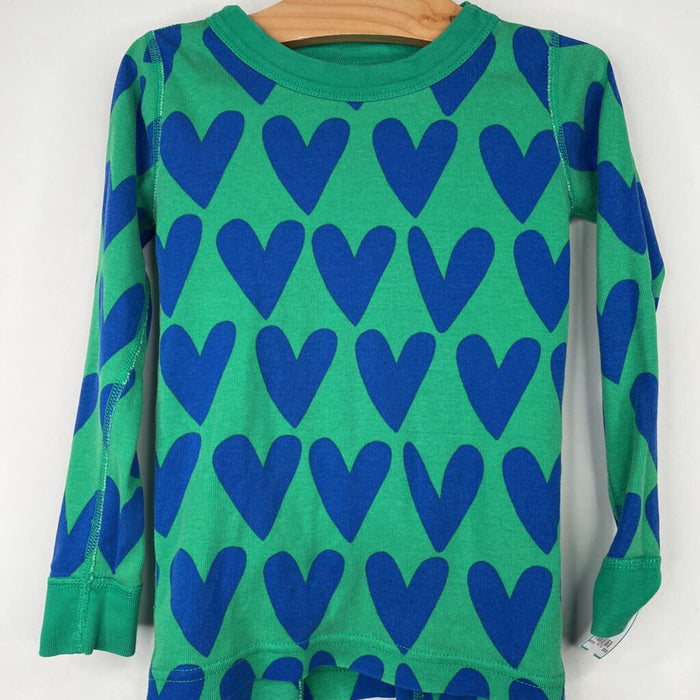 Size 5 (110): Hanna Andersson Green/Blue HEart Print 2pc PJs