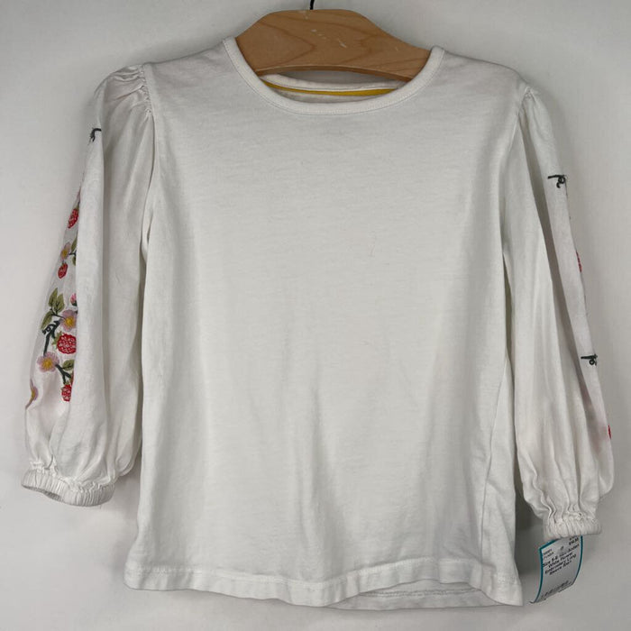 Size 5-6: Mini Boden White Flower Embroidery Long Sleeve Shirt