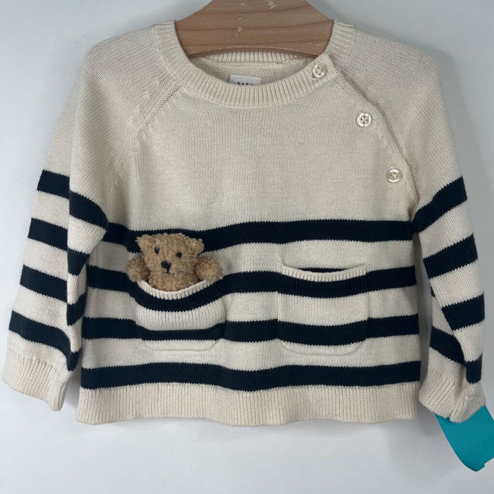 Size 6-12m: GAP White/Black Striped Bear Pocket Sweater