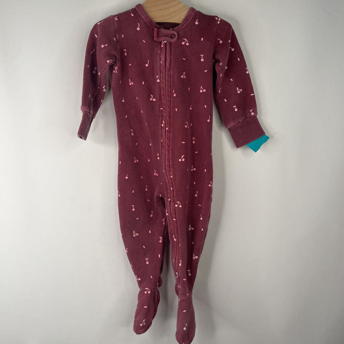 Size 6-9m: L'ovedbaby Purple/Pink Cherry Print 1pc Zip Up PJs