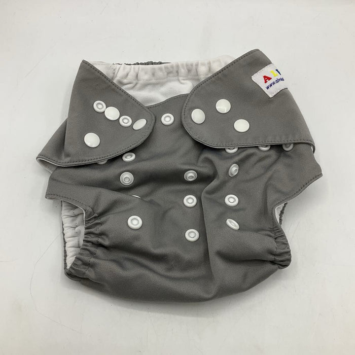 Size M: AlvaBaby Grey Adjustable Snap Cloth Diaper