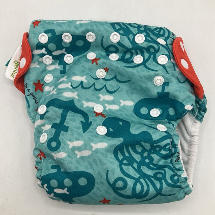 Size M: Bum Genius Blue/White/Orange Ocean Adjustable Snap Cloth Diaper