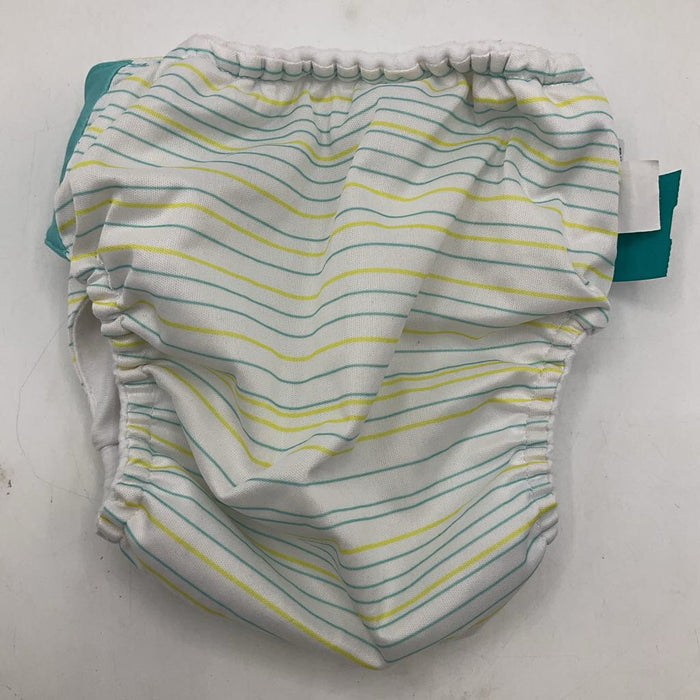 Size M: Bum Genius White/Blue/Yellow Striped Adjustable Snap Cloth Diaper