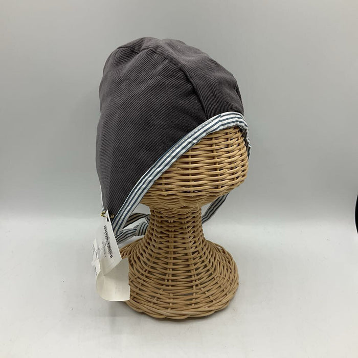 Size M: Sunday Seams Grey & Blue/White Striped Reversible Bonnet -NEW
