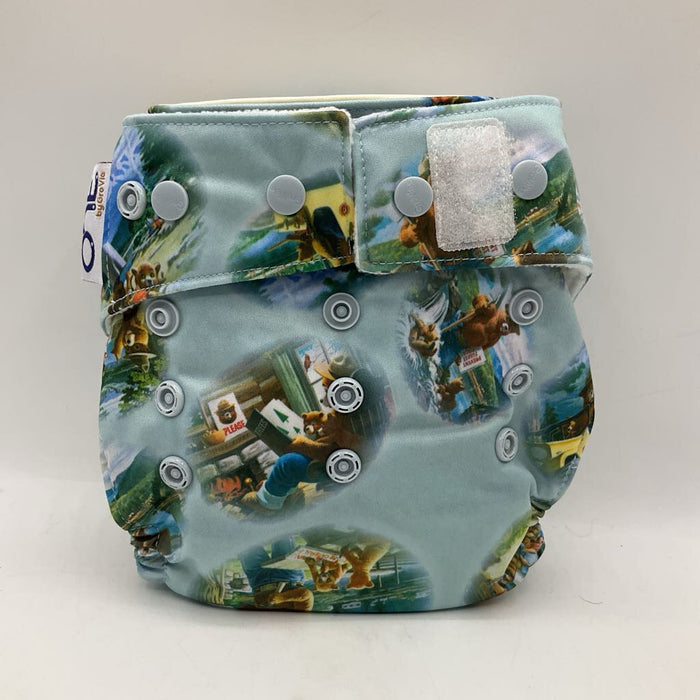 Size O/S: Grovia All In One Cloth Diaper: Blue Smokey The Bear Print-NEW