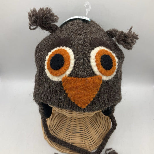 Size O/S: World Market Brown Owl Wool Winter Hat