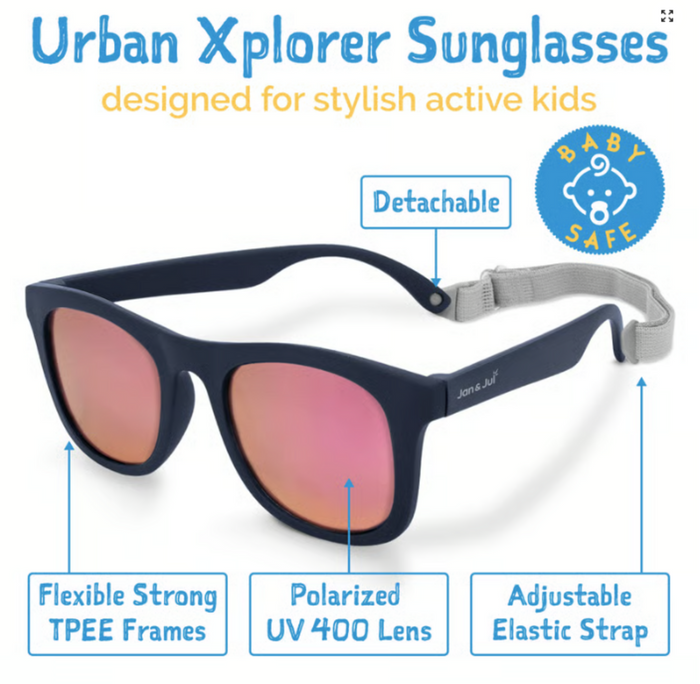 Size S (6m-2y): Jan & Jul Urban Xplorer Sunglasses - DARK NAVY AURORA