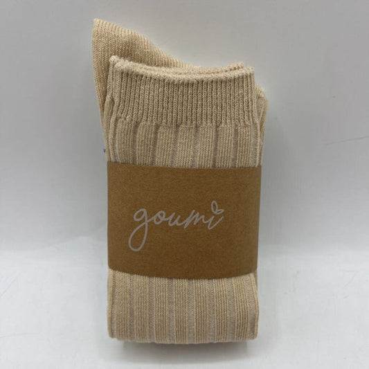Size XL (8-10Y): Goumi White/Tan Socks -NEW