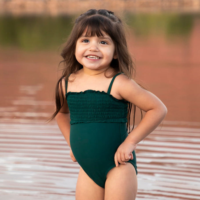Smocked One Piece Swimsuit (Girls) Palm Green / 2T Palm Green 2T One Piece Swimsuit Janela Bay- Tilden Co.
