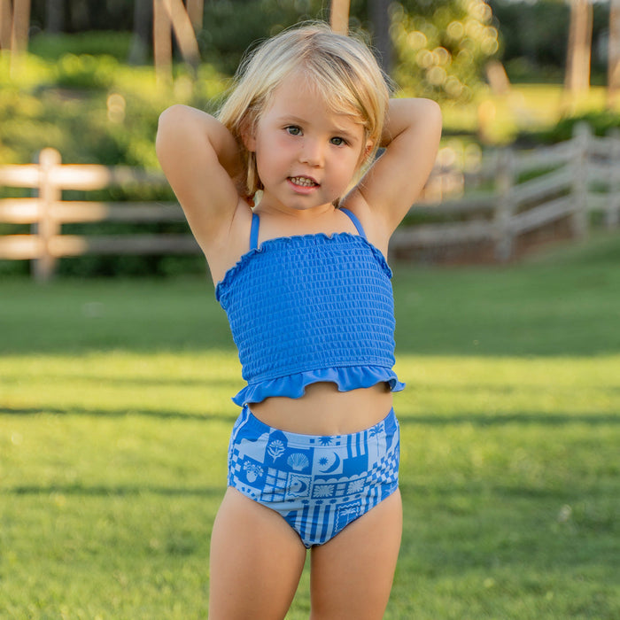 Smocked Tankini Top (Girls) Periwinkle / 2T Periwinkle 2T Swim Top Janela Bay- Tilden Co.