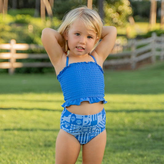Smocked Tankini Top (Girls) Periwinkle / 2T Periwinkle 2T Swim Top Janela Bay- Tilden Co.