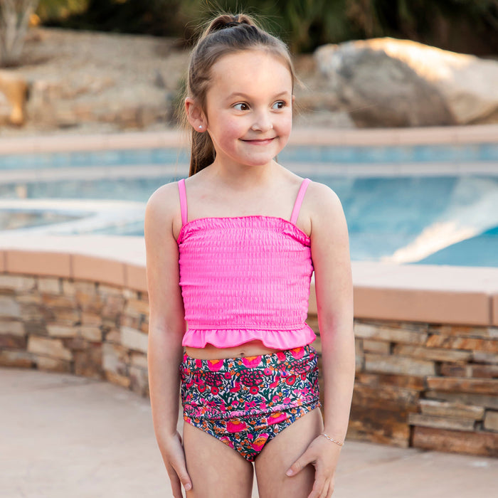 Smocked Tankini Top (Girls) Bright Pink / 2T Bright Pink 2T Swim Top Janela Bay- Tilden Co.