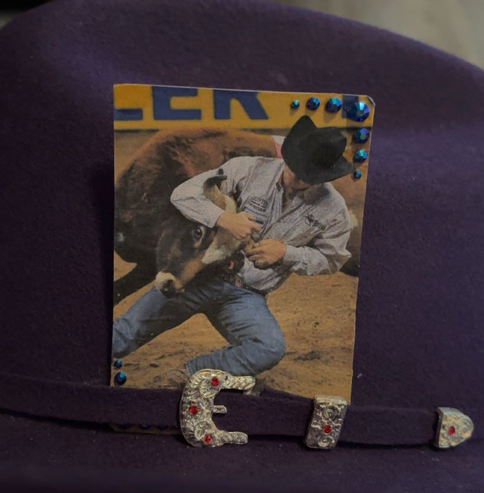 Steer Wrestling Bedazzled Single Hat Card