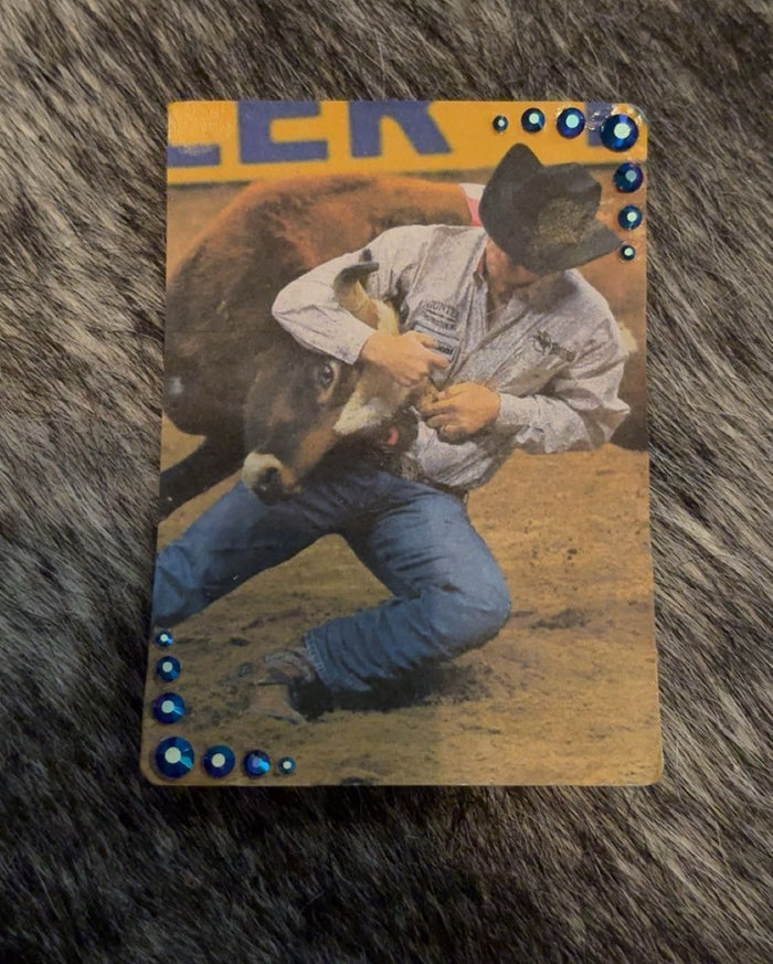 Steer Wrestling Bedazzled Single Hat Card