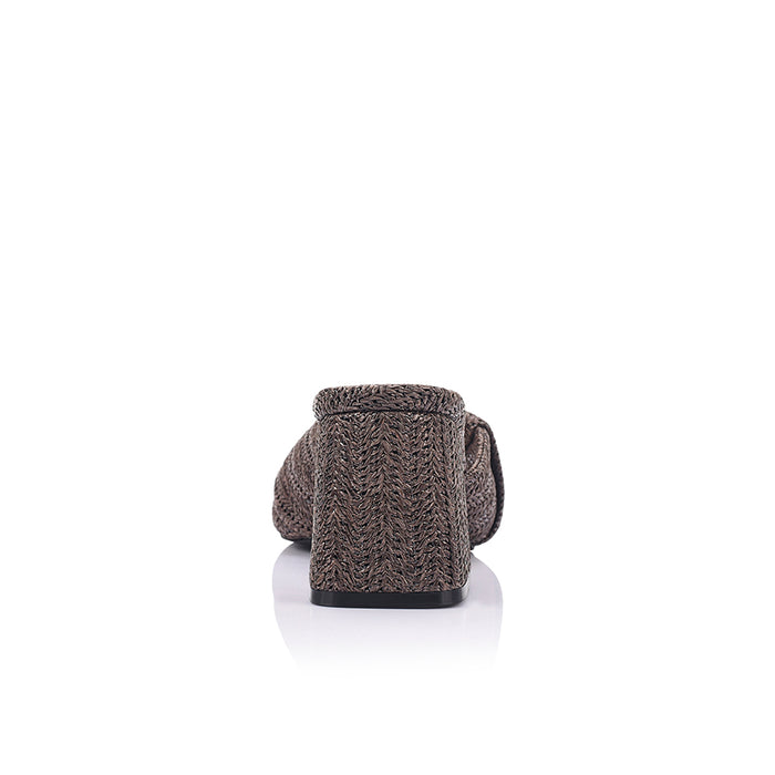 Stella Block Heel Mules - Chocolate Brown Raffia