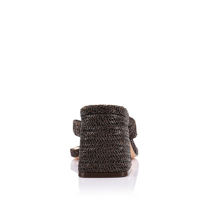 Stoked Block Heel Thongs - Chocolate Brown Raffia