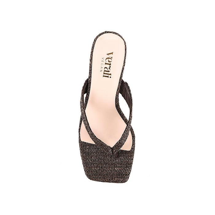 Stoked Block Heel Thongs - Chocolate Brown Raffia