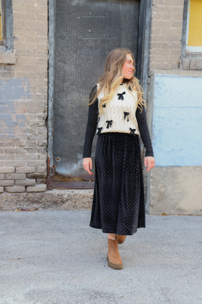 Straight Skirt in Black Sparkle Midi Skirt Mikarose- Tilden Co.