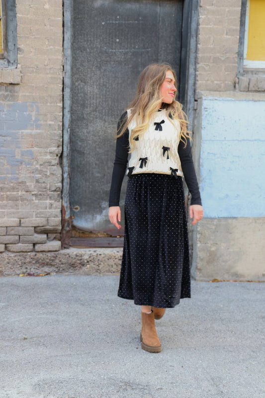 Straight Skirt in Black Sparkle Midi Skirt Mikarose- Tilden Co.