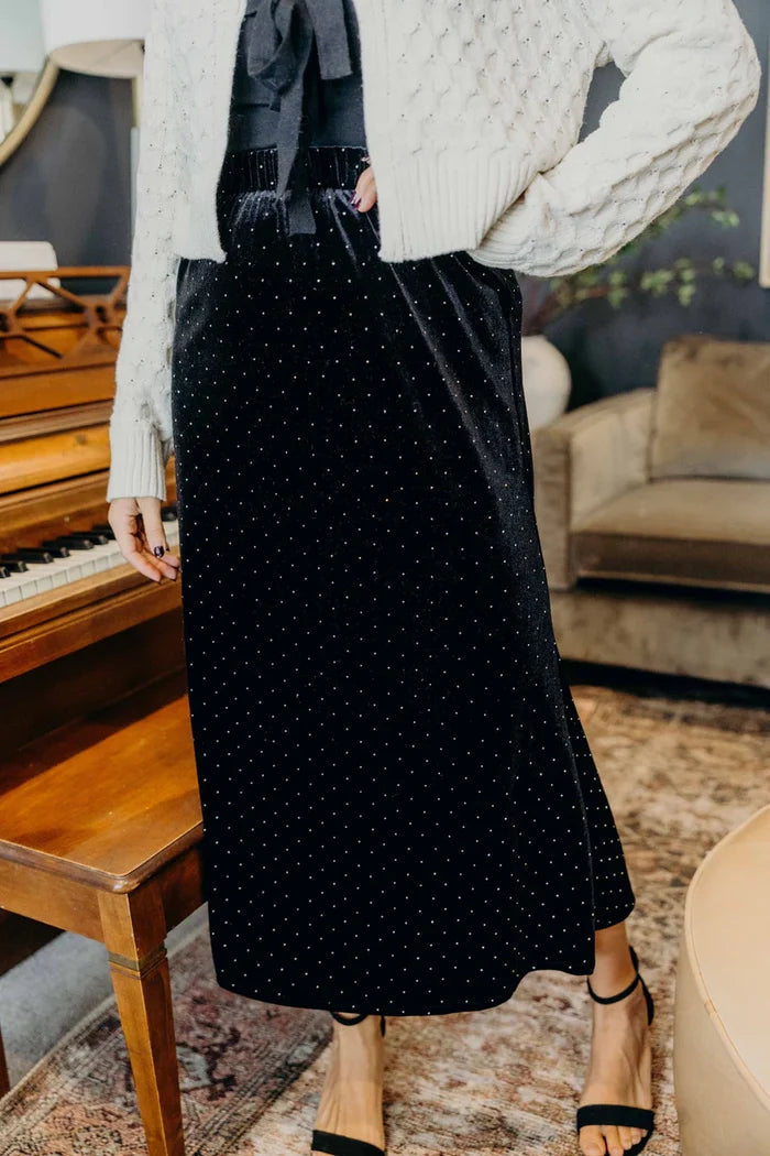 Straight Skirt in Black Sparkle Midi Skirt Mikarose- Tilden Co.
