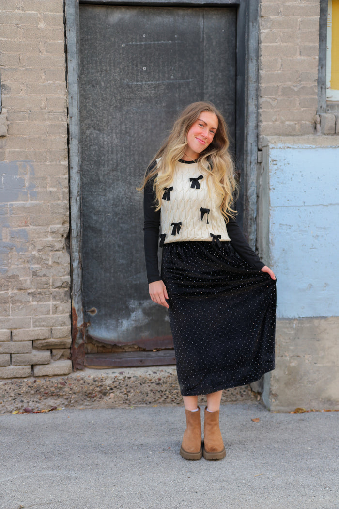 Straight Skirt in Black Sparkle Midi Skirt Mikarose- Tilden Co.