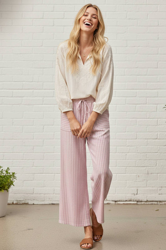 Striped Cotton Wide Leg Pants Casual Pants Sewn and Seen- Tilden Co.