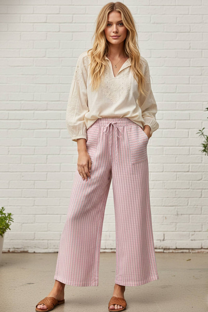 Striped Cotton Wide Leg Pants Small Small Casual Pants Sewn and Seen- Tilden Co.