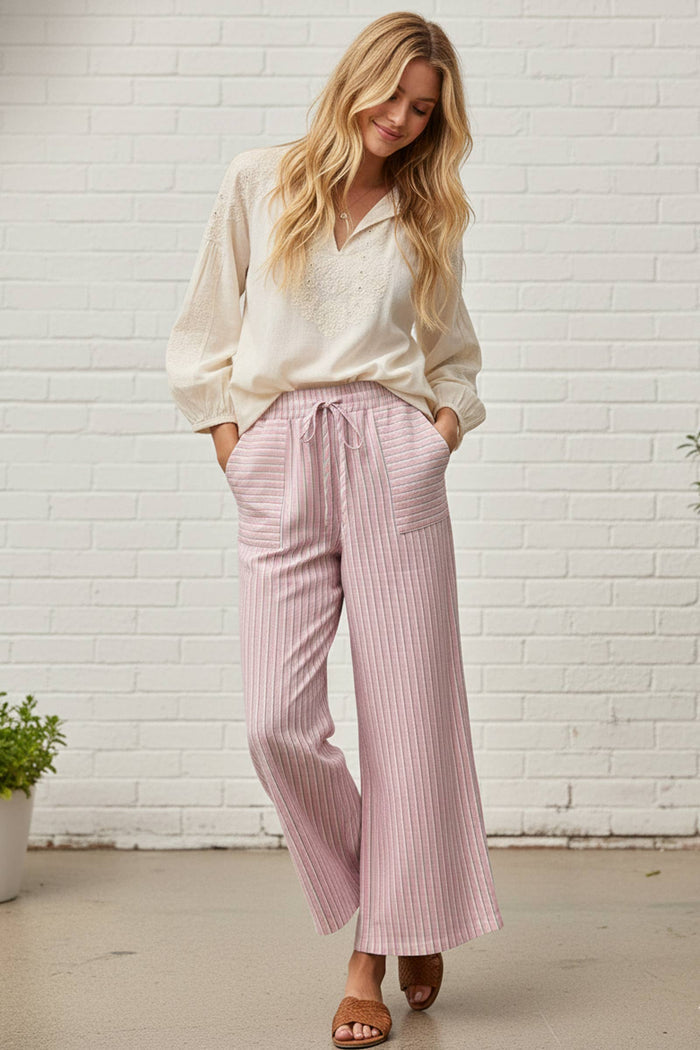 Striped Cotton Wide Leg Pants Casual Pants Sewn and Seen- Tilden Co.