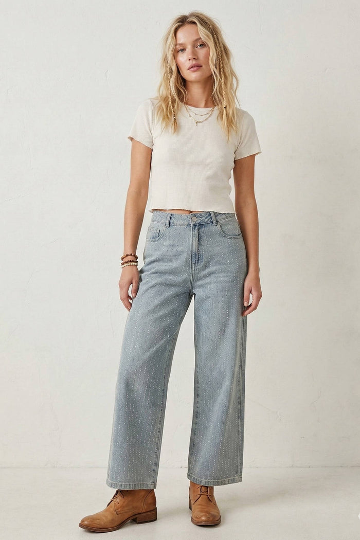 Studded Wide Leg Denim Jeans Jeans Sewn and Seen- Tilden Co.