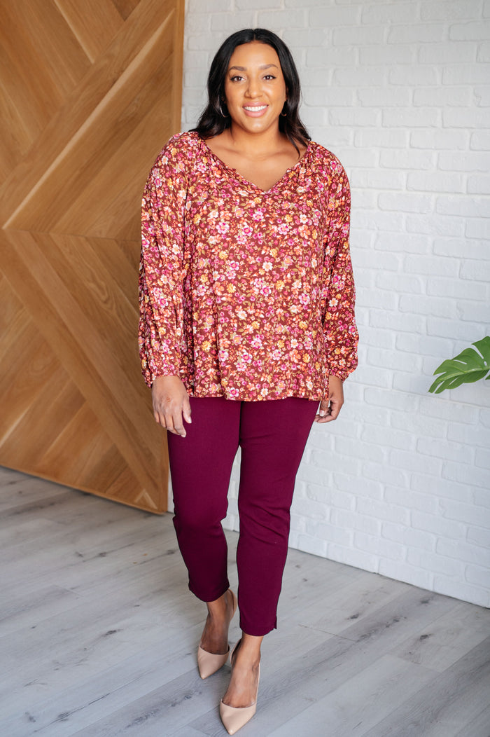 Sunday Brunch Blouse in Rust Floral Blouse Ave Shops- Tilden Co.
