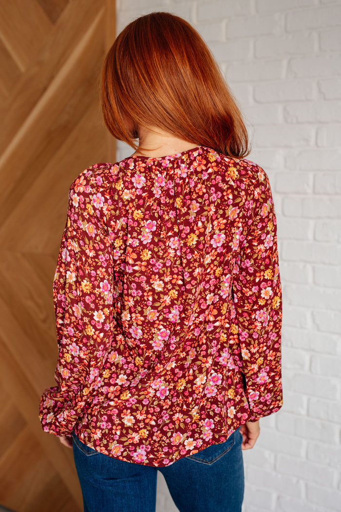 Sunday Brunch Blouse in Rust Floral Blouse Ave Shops- Tilden Co.